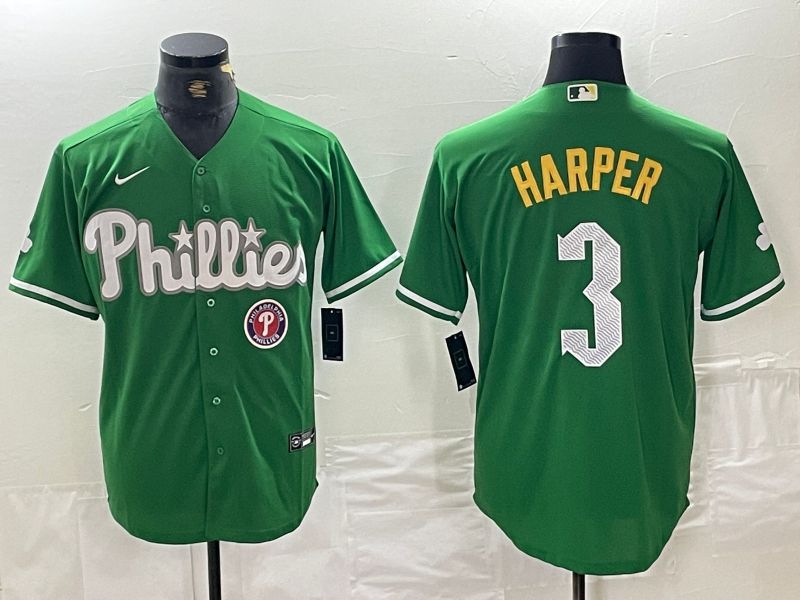 Men Philadelphia Phillies #3 Harper Green Fashion Edition Nike 2024 MLB Jersey style 2